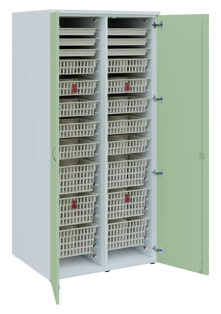 EUROMEDICA D - 90 ABS skříň léková boxová, 2-dveřová, 1950x900x735, korpus bílý, dvířka šedo-zelinka
